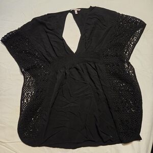 Victoria Secret Black Crochet Sleeve V-Neck Tunic Top